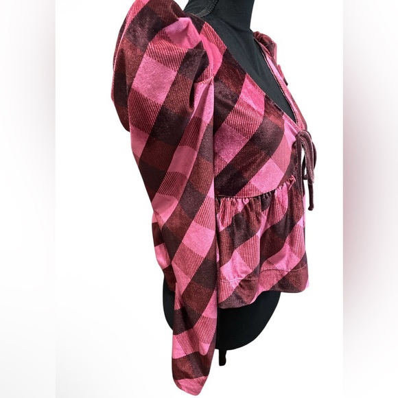 Maeve Plaid Velvet Puff Sleeve Blouse - Picture 5 of 8